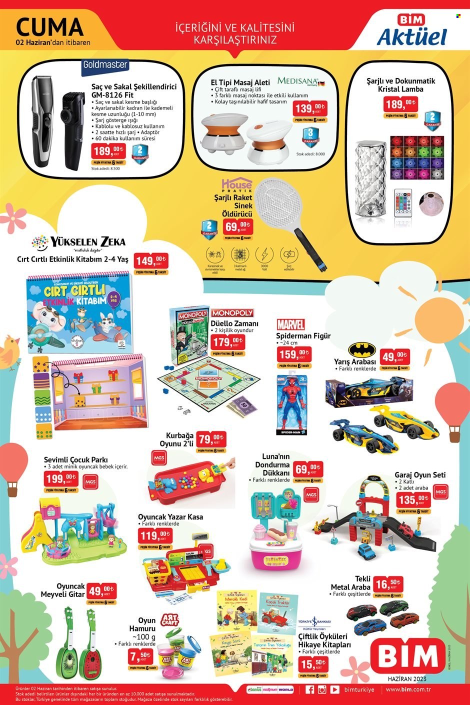 BİM aktüel ürünler, broşür  - 6.2.2023 - 6.15.2023 - Satıştaki ürünler - oyuncak, eti, dondurma, gitar, Spider, lamba. Sayfa 2.