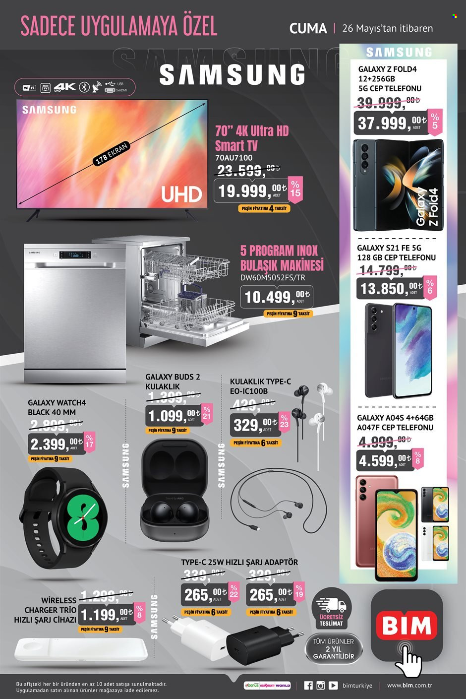 BİM aktüel ürünler, broşür  - 5.26.2023 - 6.8.2023 - Satıştaki ürünler - Smart TV, televizyon, Samsung, cep telefon, kulaklık. Sayfa 1.