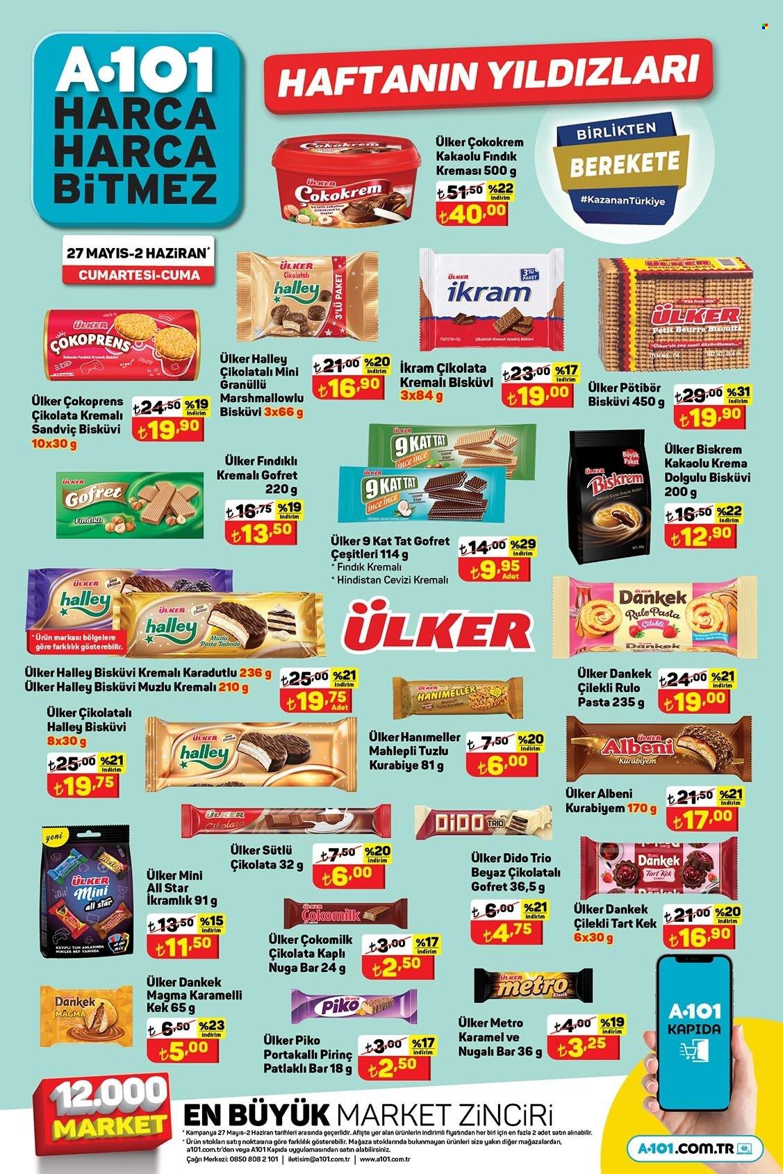 A101 aktüel ürünler, broşür  - 5.27.2023 - 6.2.2023 - Satıştaki ürünler - kek, çikolata, Ülker, nuga, bisküvi, gofret, ülker çokokrem, Çokokrem. Sayfa 2.