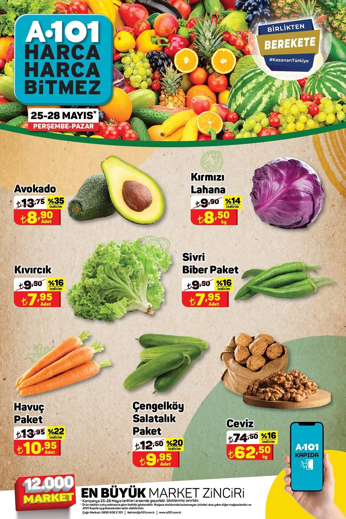 A101 aktüel ürünler, broşür  - 5.27.2023 - 6.2.2023 - Satıştaki ürünler - lahana, kırmızı lahana, havuç, avokado, biber, salatalık. Sayfa 9.