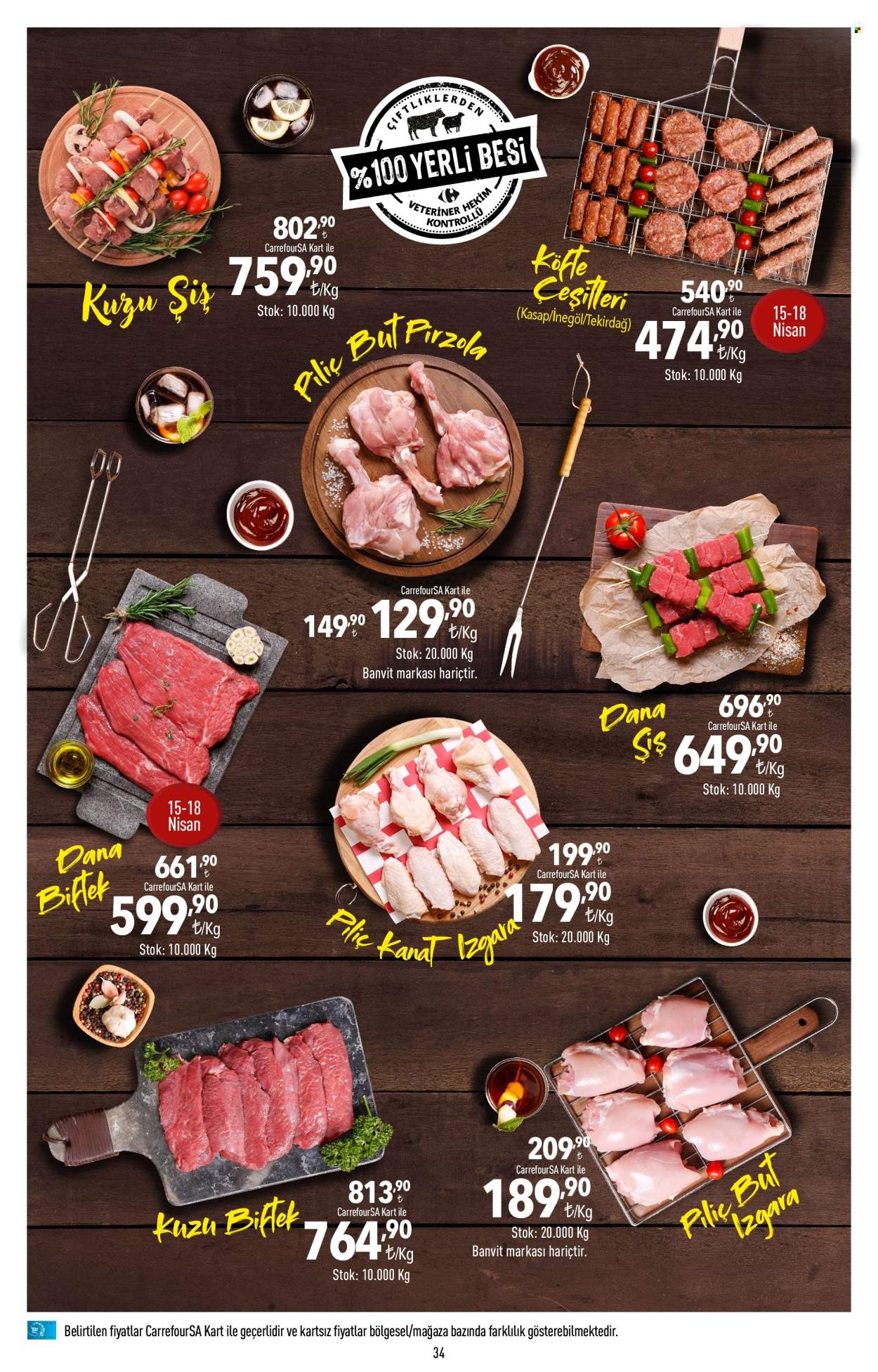 thumbnail - Carrefour aktüel ürünler, broşür  - 4.15.2024 - 5.1.2024 - Satıştaki ürünler - piliç, piliç but, dana biftek, köfte, pirzola, kuzu biftek. Sayfa 35.