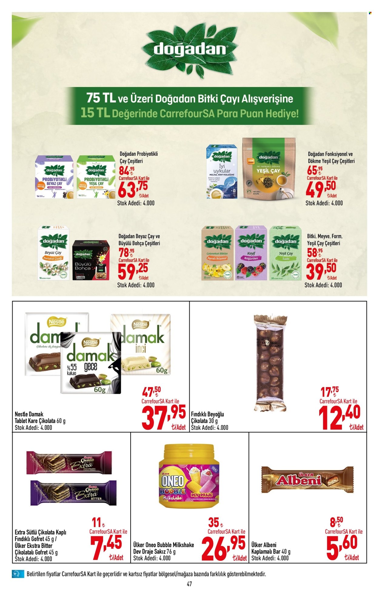 thumbnail - Carrefour aktüel ürünler, broşür  - 4.15.2024 - 5.1.2024 - Satıştaki ürünler - ananas, çikolata, Ülker, Nestlé, gofret, kakao, çay. Sayfa 48.