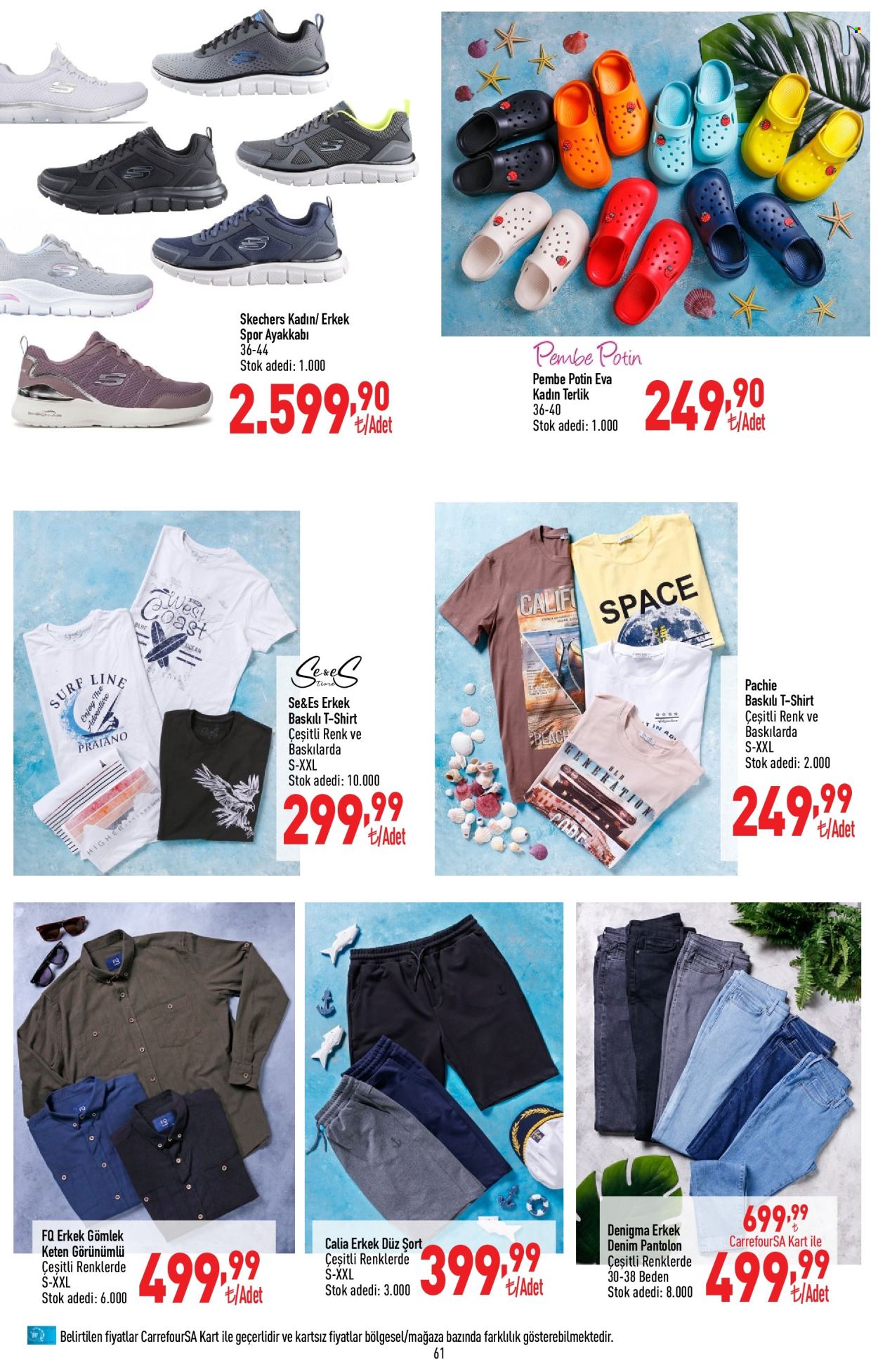 thumbnail - Carrefour aktüel ürünler, broşür  - 4.15.2024 - 5.1.2024 - Satıştaki ürünler - Skechers, spor ayakkabı, terlik, Pembe Potin, şort, pantolon, denim pantolon, t-shirt, gömlek. Sayfa 62.