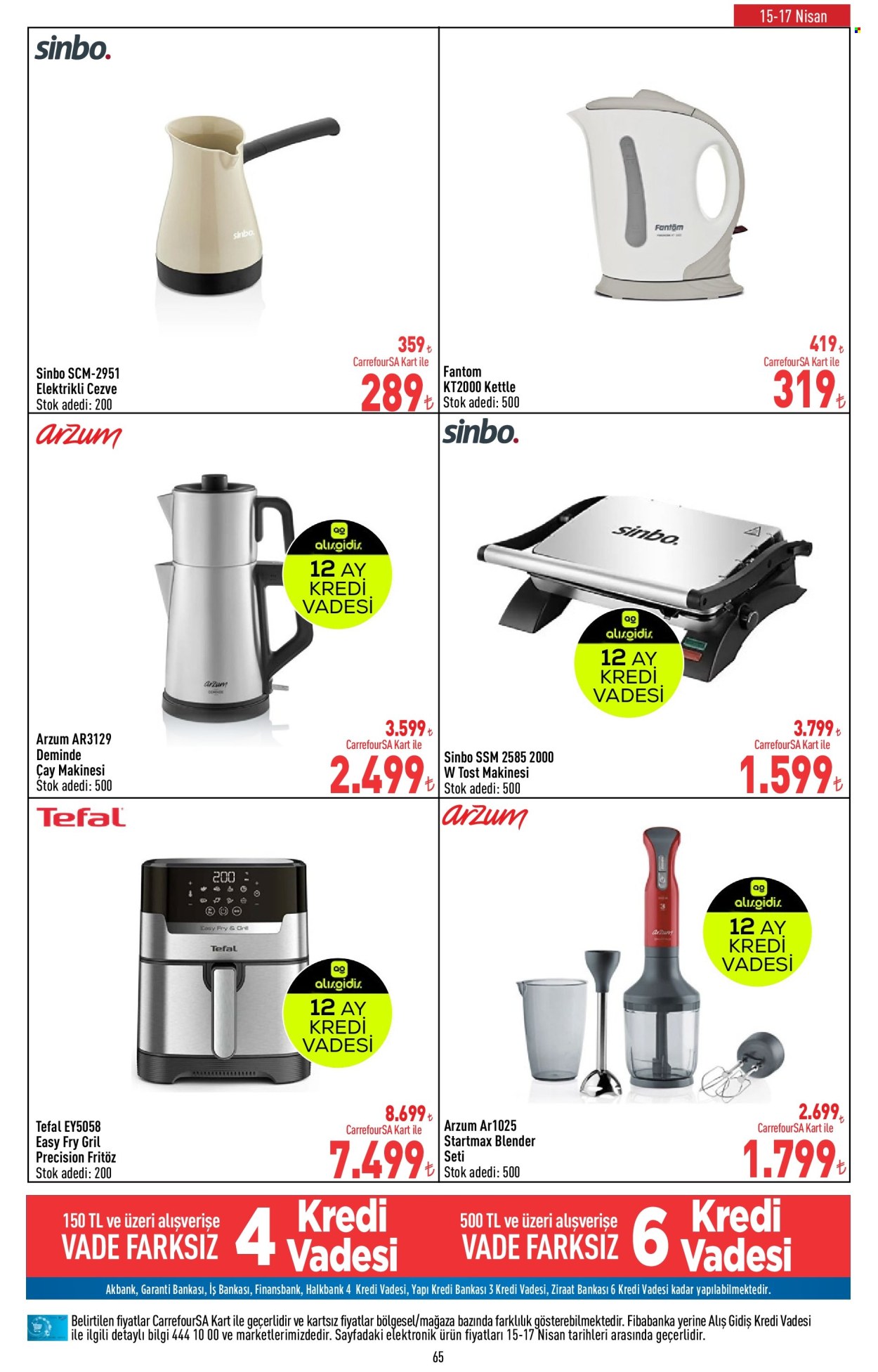 thumbnail - Carrefour aktüel ürünler, broşür  - 4.15.2024 - 5.1.2024 - Satıştaki ürünler - çay makinesi, fritöz, blender, tost makinesi, kettle. Sayfa 66.