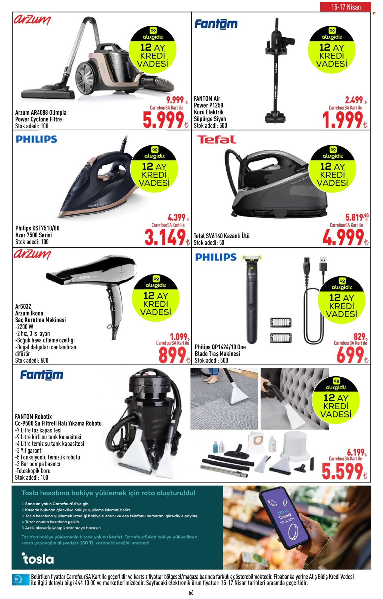 thumbnail - Carrefour aktüel ürünler, broşür  - 4.15.2024 - 5.1.2024 - Satıştaki ürünler - Philips, ütü, süpürge, saç kurutma makinesi. Sayfa 67.