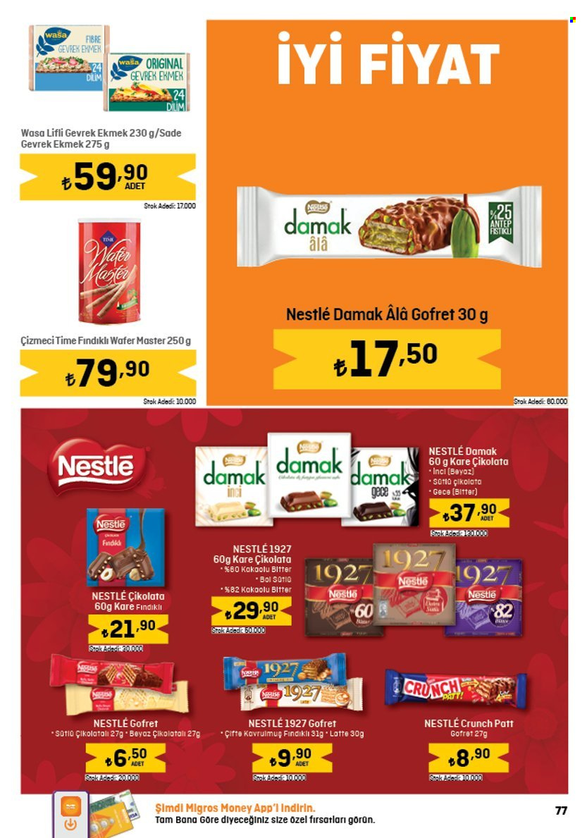 thumbnail - Migros aktüel ürünler, broşür  - 4.18.2024 - 5.1.2024 - Satıştaki ürünler - çikolata, Nestlé, gofret. Sayfa 77.