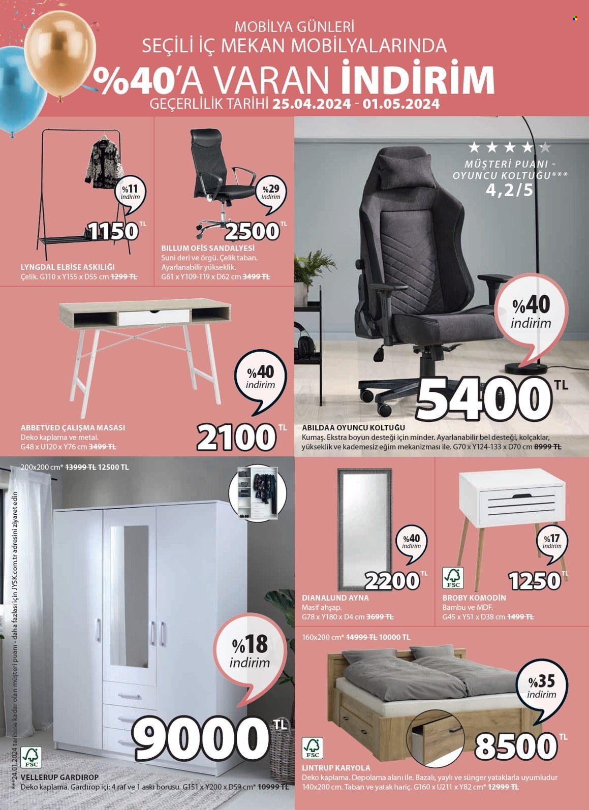 thumbnail - Jysk aktüel ürünler, broşür  - 4.25.2024 - 5.9.2024 - Satıştaki ürünler - elbise askılığı, sandalye, ofis sandalyesi, çalışma masası, oyun koltuğu, gardırop, gardıroplar, ayna, komodin, yatak. Sayfa 3.